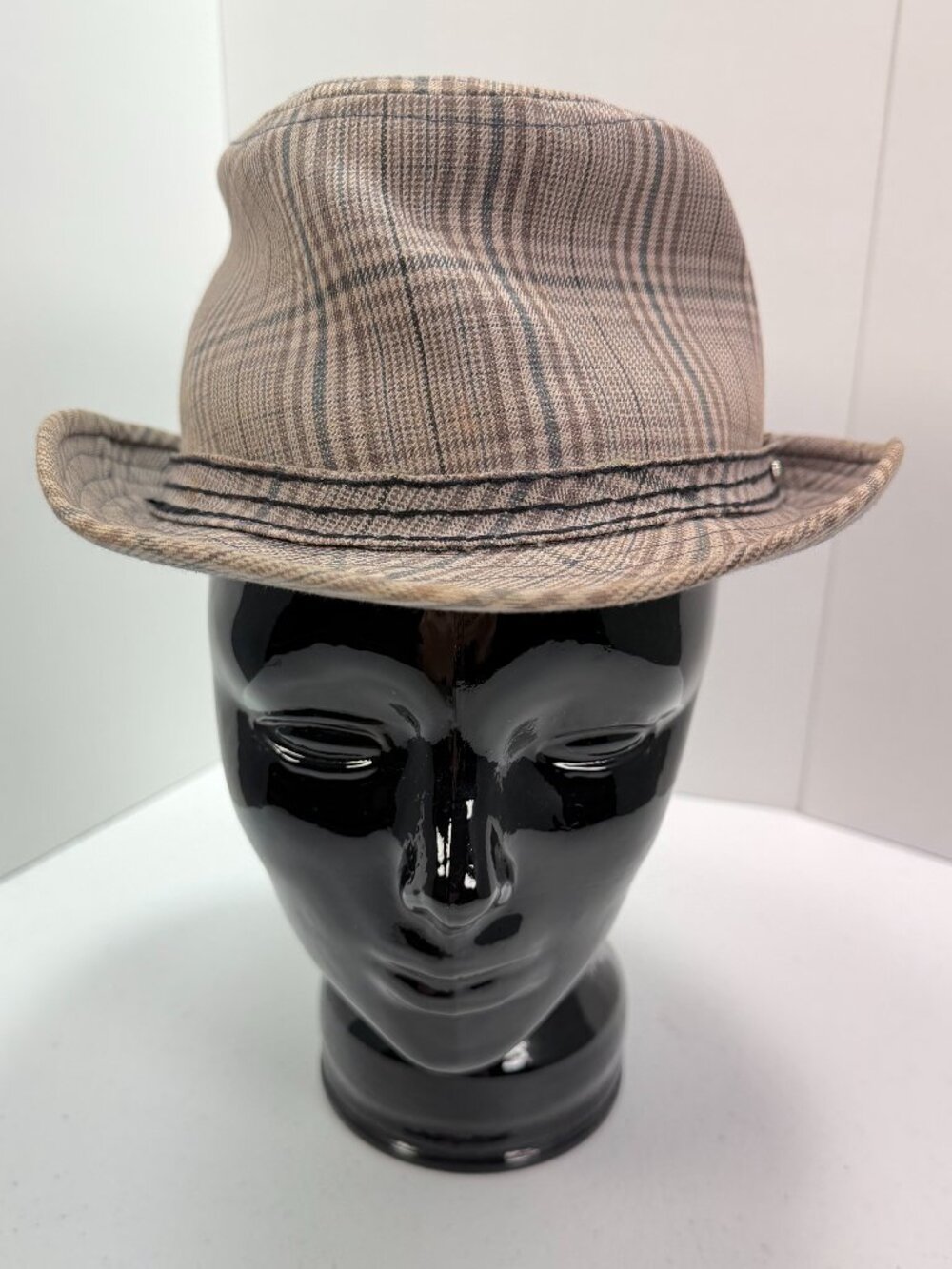 Quiksilver Plaid Fedora Hat S/M Brown Gray Short Brim